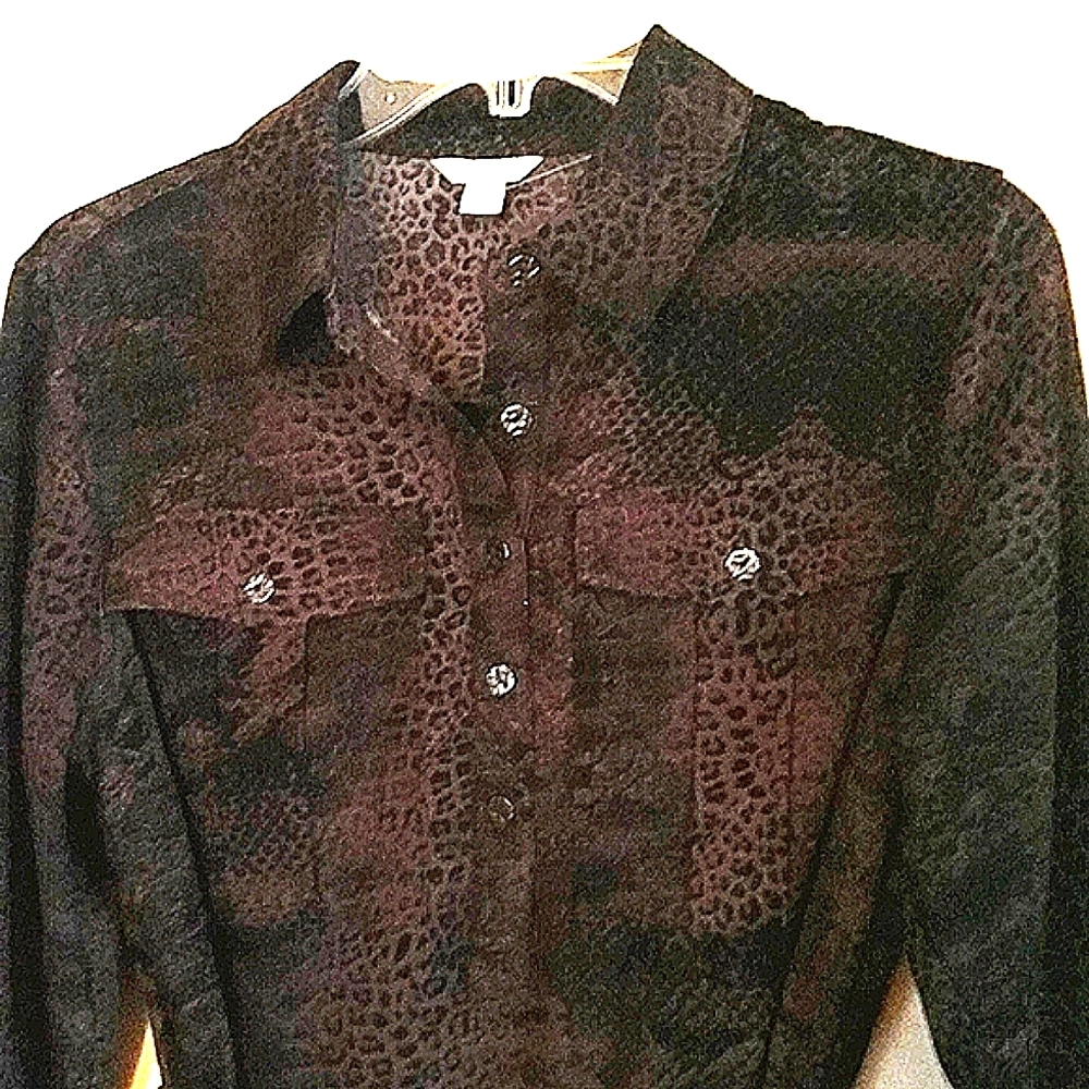 LIKE NEW LADIES DRESS BLACK/GREY LEOPARD PRINT, 4 POCKETS, BELT, SIZE SMALL